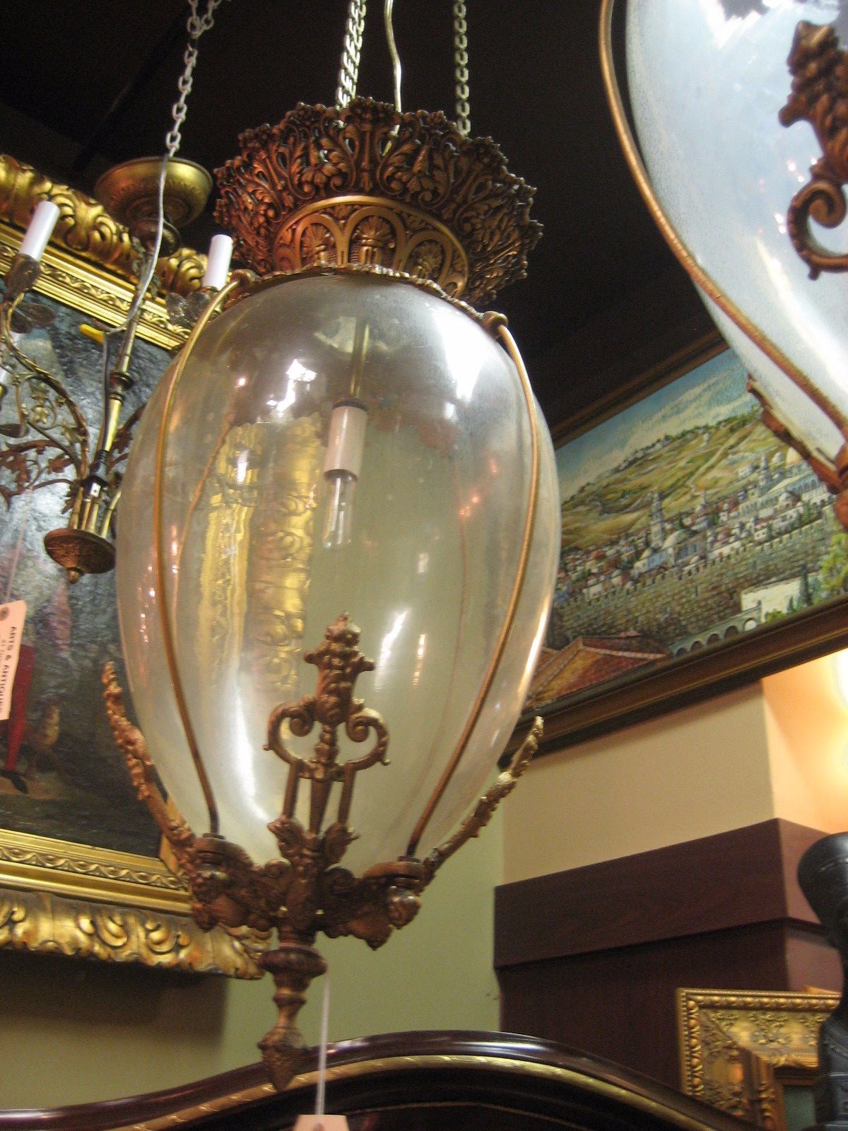 3 Vintage Art Deco Glass, Brass Bar/Kitchen Lights