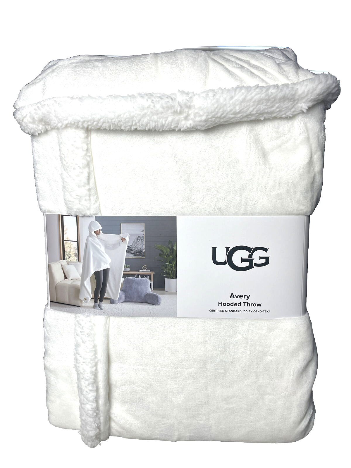 NEW UGG Avery Plush Sherpa Hooded Throw Blanket With Pockets in Snow 50 x 60