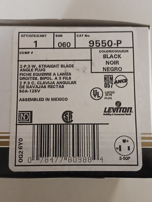 LEVITON 9550-P 50 AMP, 125 VOLT (NEMA 5-50P) STR BLADE ANGLE PLUG