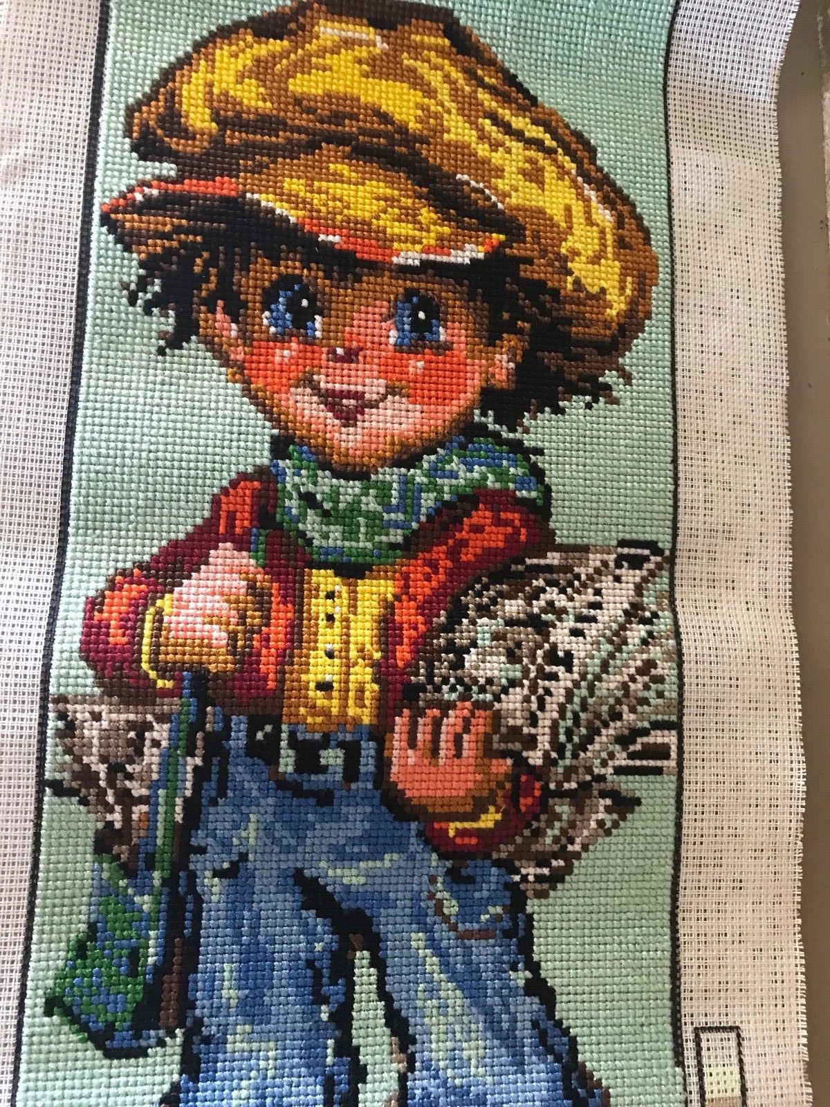Vintage Creations Margot de Paris Completed Cross Stitch Little Boy Salior and P