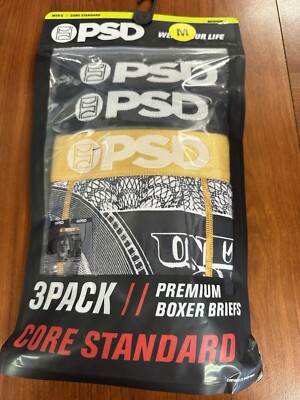 PSD 3 PACK Premium Boxer Briefs Core Standard Men's MEDIUM (32-34)