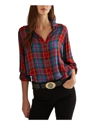 

Женский красный топ в клетку с отложным воротником на пуговицах RALPH LAUREN