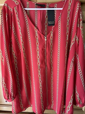 Bold Elements Women s Size 3x Blouse Front Zip V Cut Neckline**NEW WITH TAGS**