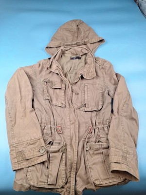 ZARA Women's Brown Hooded Utility Field Jacket Cargo Pockets M