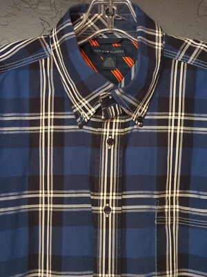 Tommy Hilfiger Men's Long Sleeve Button Down Plaid Blue Shirt Size L/G