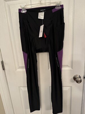 NWT Baleaf Women's Laureate 28'' UPF50+ Padded Cycling Tights Black Medium Purple