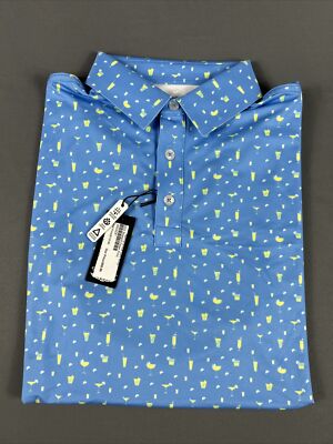 Straight Down Golf Shirt Polo Mixer Print Sleeve Logo Medium Blue NWT MSRP $96