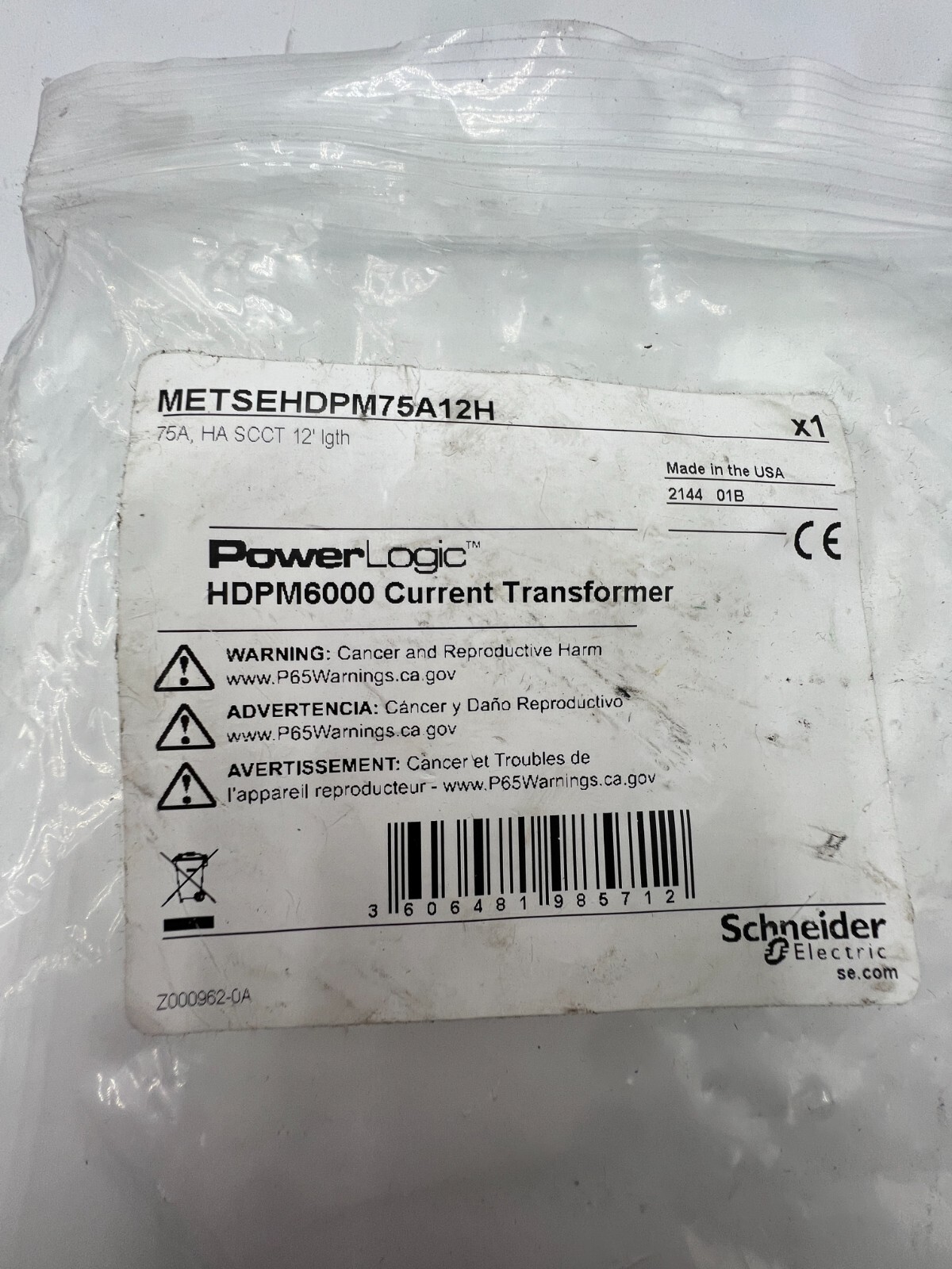 Schneider METSEHDPM75A12H PowerLogic Split Core Current