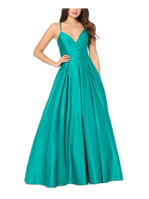 BLONDIE NITES Womens Teal Lace-up Back Lined Spaghetti Strap Dress Juniors 7