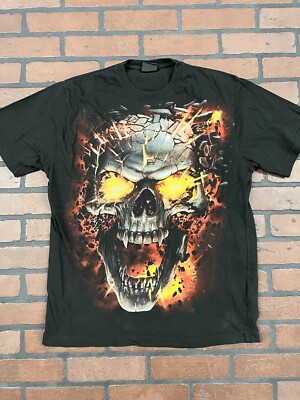 Spiral Direct Double Sided Skull Blast 3D Men s T Shirt Large Black Flames Goth