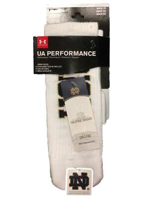 Notre Dame Fighting Irish Under Armour Performance Men's White Crew Socks (M)