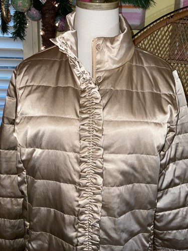 Pre-owned Lilly Pulitzer Doria Puffer Jacket Gold Metallic $298 Size 10
