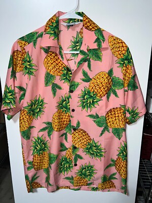 Lavish Enjoy life Shirt Mens S pink hawaiian pineapple Short sleeve button up