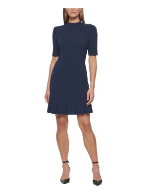 

DKNY Женское темно-синее платье-футляр выше колена на пуговицах с логотипом и короткими рукавами, Navy