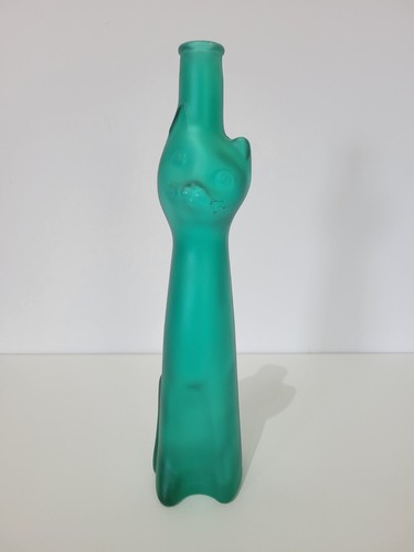 Happy Cat Frosted Teal Green Glass Moselland Mosel Riesling Bottle