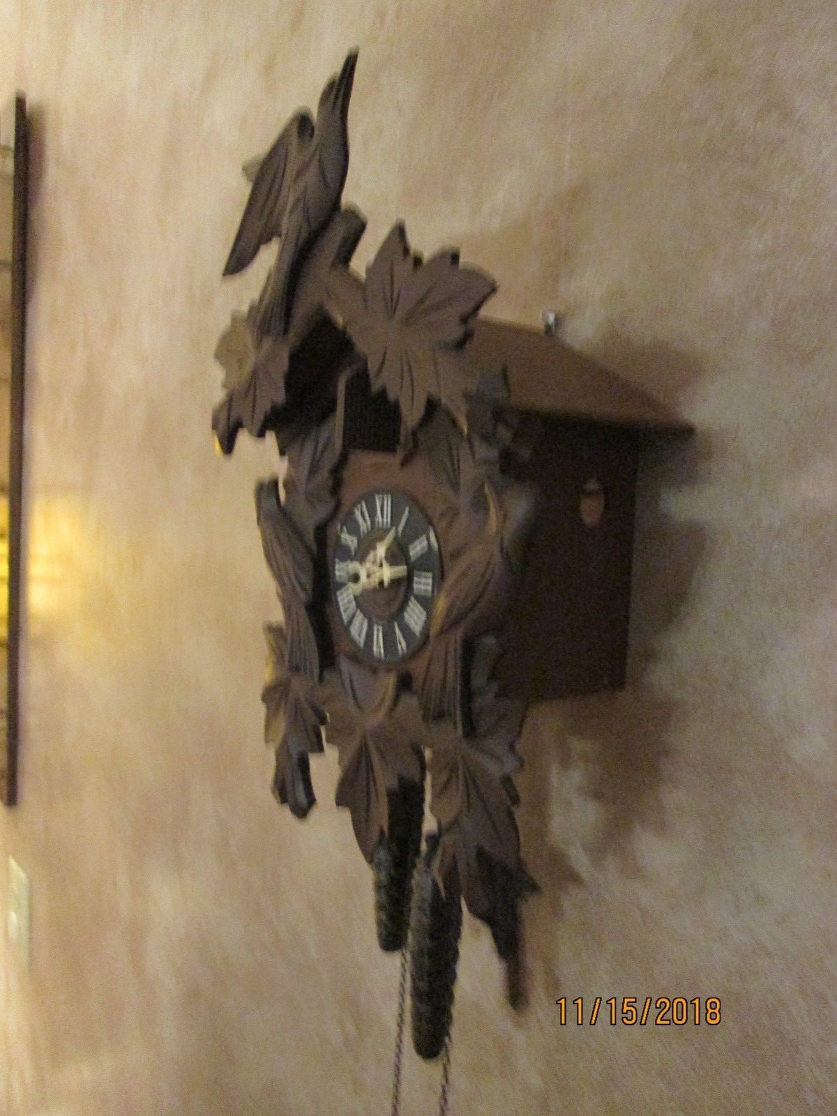 Antique Black Forest Germany wood carved Cuckoo Clock vintage 1960's
