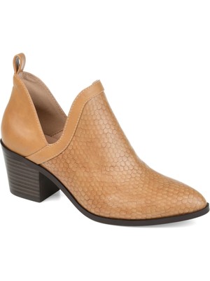JOURNEE COLLECTION Womens Beige Snake V Cut Slits Almond Booties 6.5 M