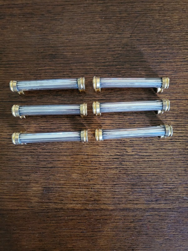 6 Porte Couteaux ( Pas  Christofle ) MÃ©Tal ArgentÃ© Avec Embouts En Laiton DorÃ© 