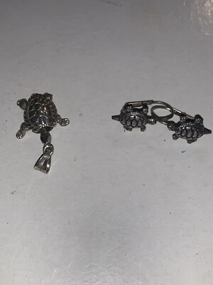sterling silver turtle Movable Limbs necklace pendant And  Turtle Earrings