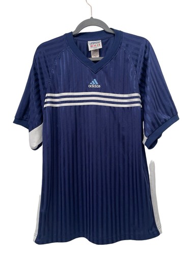 春のコレクション Men Adidas XL 90s Vintage Equipment Shiny Blue Shirt Jersey ウェア