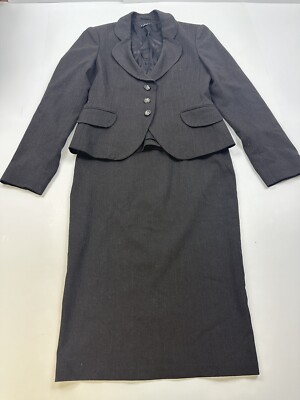 Sisley Jacket Women 40 Two Piece Skirt Suit Set Stretch Dark Gray