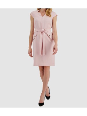 

Женское платье-футляр KASPER с розовой подкладкой и поясом с искусственными карманами и короткими рукавами, Розовый