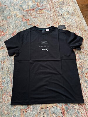 Hackett London Aston Martin Racing Short Sleeve T-Shirt - Black/Silver- XL - NWT