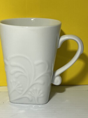 Corelle COORDINATES Coffee Cups CHERISH White Swirl PORCELAIN SQUARE