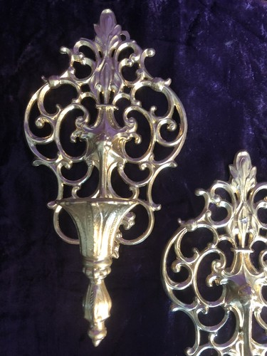 Vintage Rococo Style Metal Wall Sconces Hollywood Regency Candle Holders