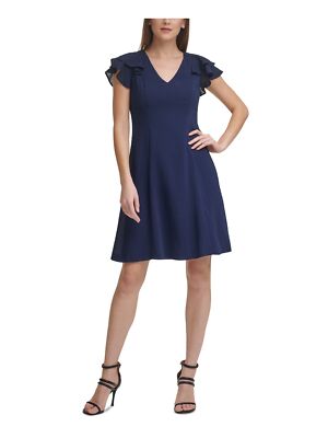 

DKNY Женская текстурированная одежда с развевающимися рукавами и V-образным вырезом выше колена для рабочей смены, Navy