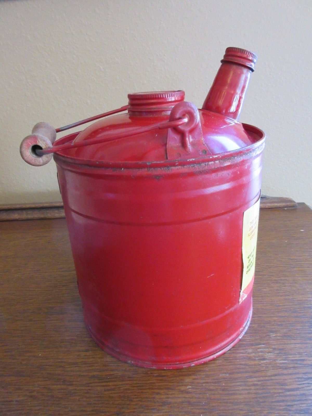 Vintage MARTIN WARE Red Metal Gas Can w/Wooden Handle - Minneapolis - EUC