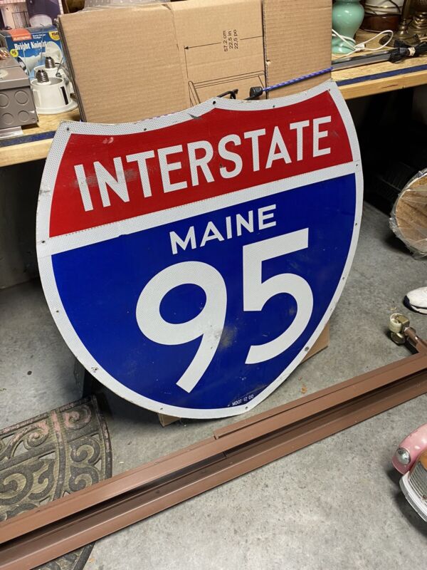 Original Maine interstate route 95 highway marker road sign Portland 1957 36x36