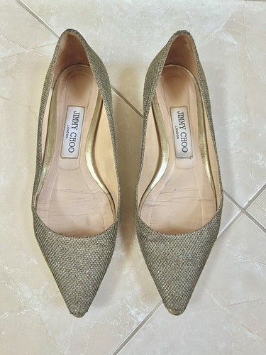 Refurbished Authentic Jimmy Choo Ballerina Lame Glitter Flat Size