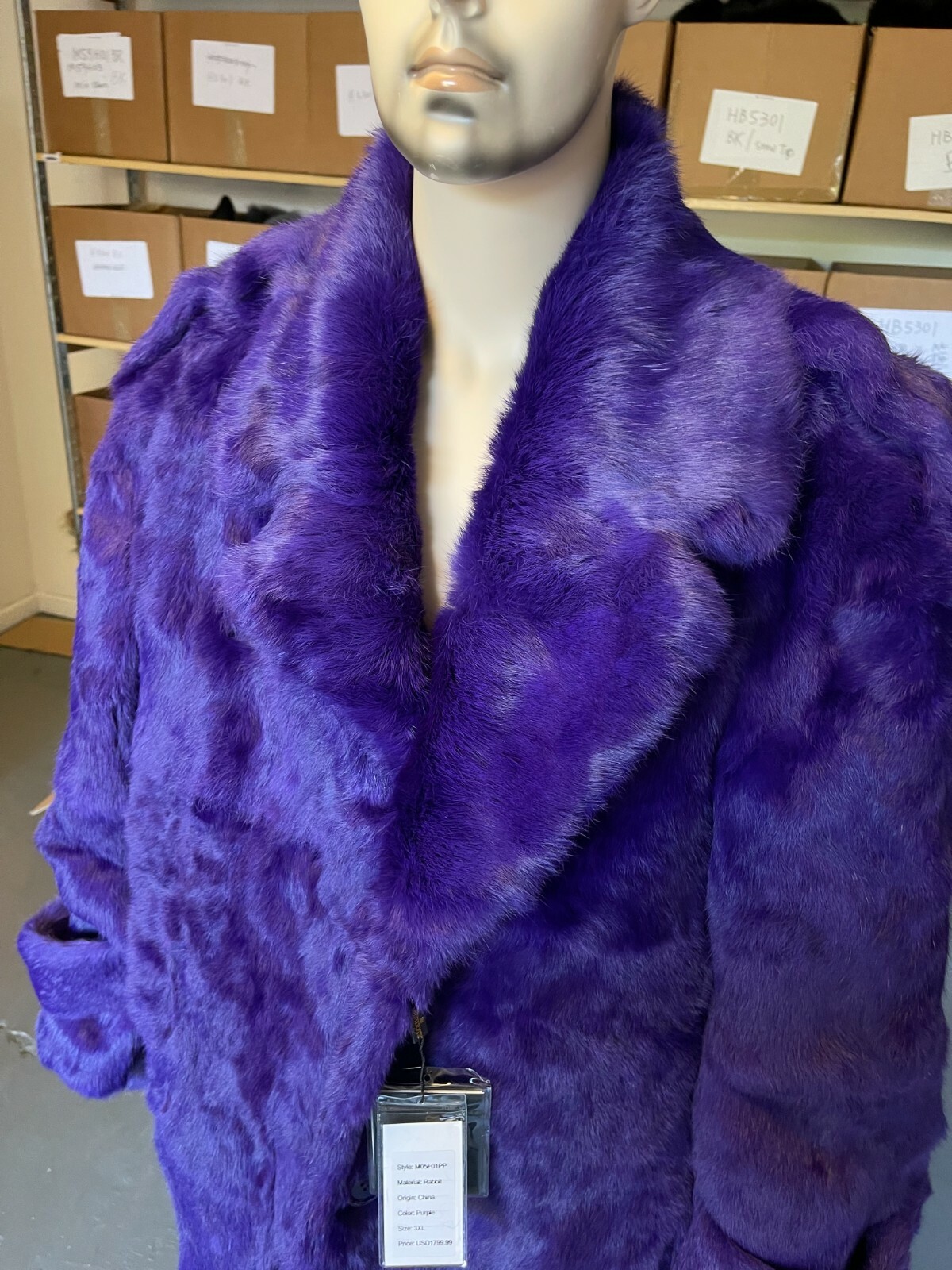 Pre-owned Winter Fur Ny Mens Genuine Rabbit 100% Genuine Fur Winter Coat Jacket Long Overcoat Purple