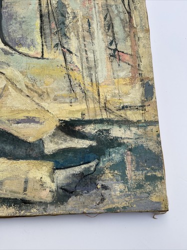 ANTIQUE LANDSCAPE PANTING CUBISM MODERNISM MID CENTURY REGIONALISM OIL PORTRAIT