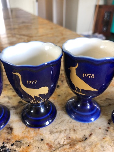 Hackefors Sweden Blue Bird Ceramic Egg Cups Set of 6 Tonkina 1975-80