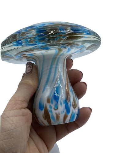 @*コ様 硝子細工のまなざし Vtg MCM Jumbo Blue White Gold Swirl Glass Mushroom