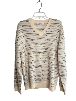 Calvin Klein V-Neck Sweater X-Large Extra Fine Merino Wool Abstract 3D Pullover