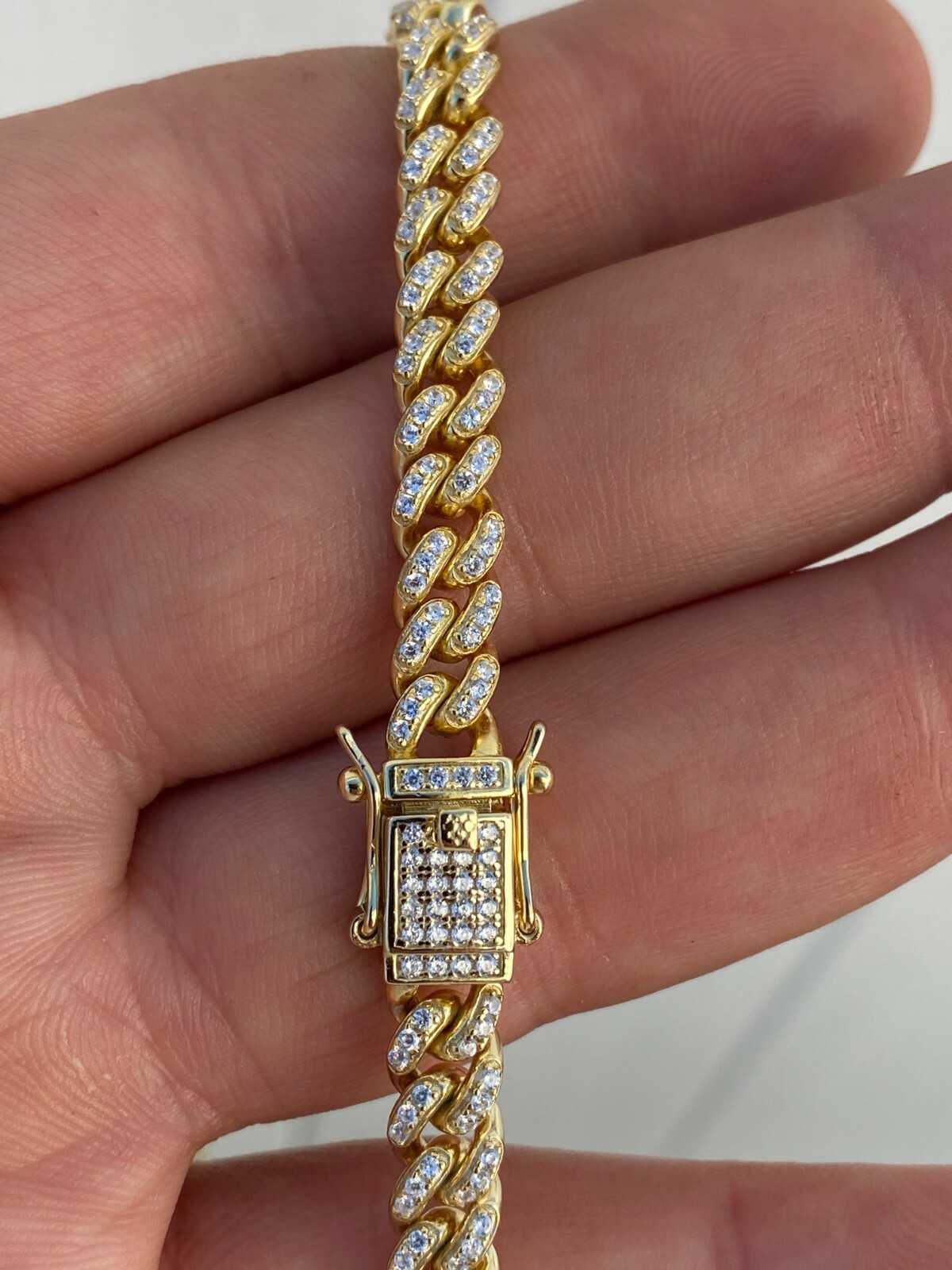 Pre-owned Silver 6mm Miami Cuban Iced 14k Gold Plated Solid 925  Chain Necklace Men Ladies