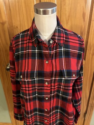 New Old Navy Women's Small The Boyfriend Shirt Red Plaid Button Up Flannel Tunic
