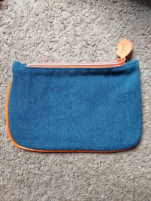 IPSY Glam Bag Blue Denim Orange Trim Makeup Bag Travel Cosmetic Case Storage New