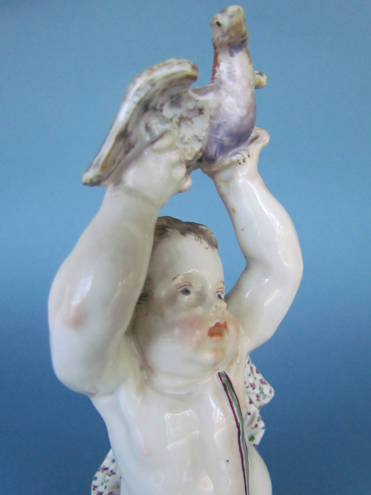 Antique Meissen Porcelain Figurine Cherub Putti Cupid With Birds c.1880