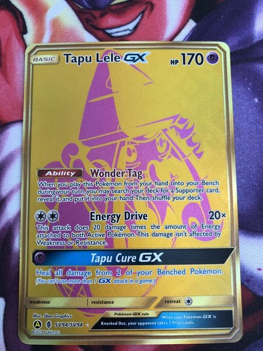 Hidden Fates Gold Tapu Lele GX Full Art Holo Pokemon Card Hidden Fates Gold Tapu Lele GX Full Art Holo Pokemon Card
