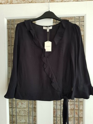 Oasis Top  Size Uk 6 Black Faux wrap L/S top lovely RRP £ 34.00 *NEW*