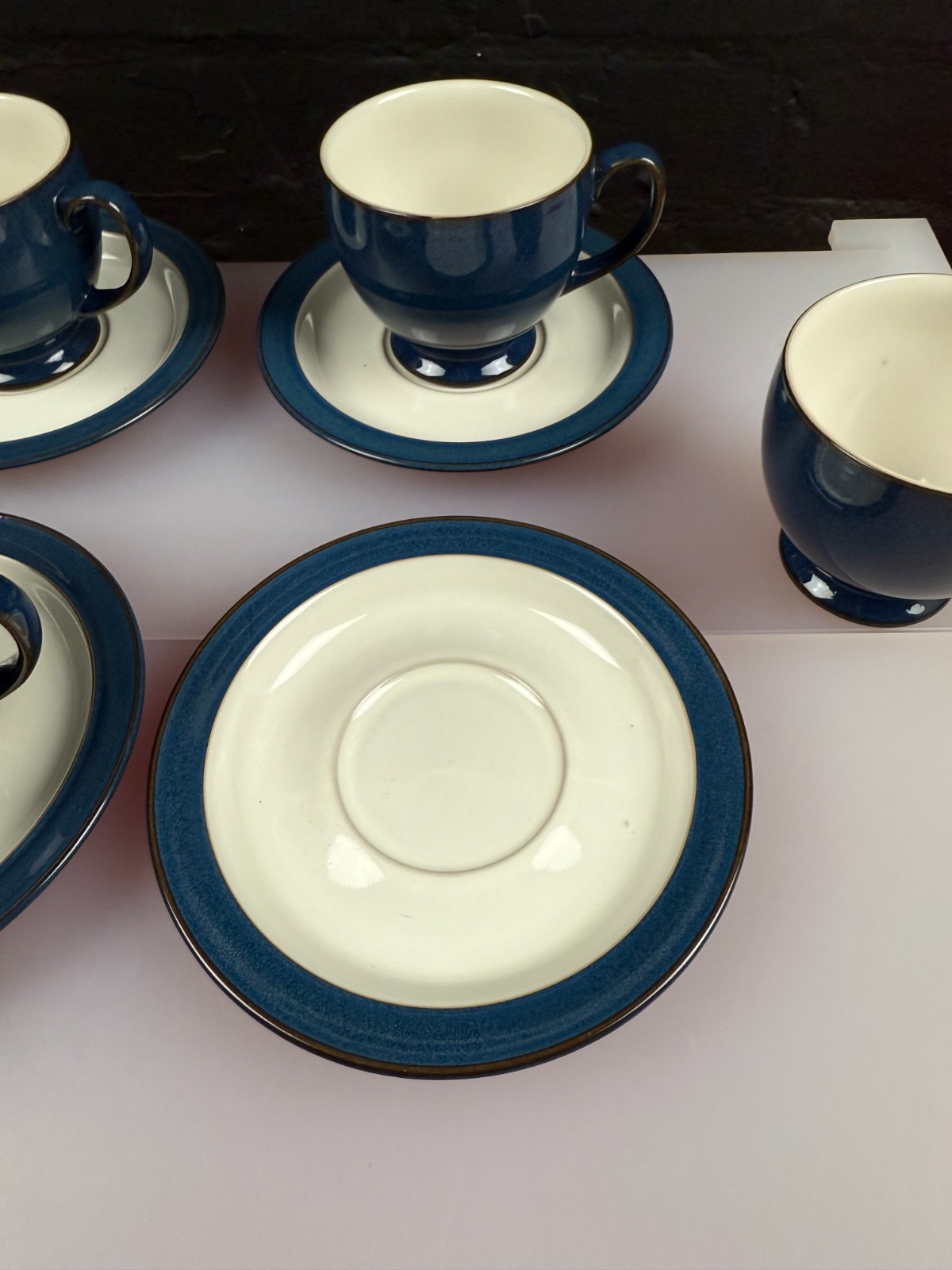 4 x Denby Boston Blue Tea Cups and Saucers 2nd Quality Set