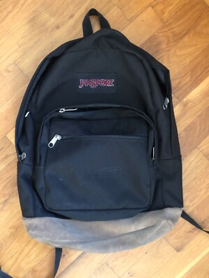 Jansport Backpack Cool Student, Black with Brown Faux Leather Bottom, JS0A2SDD