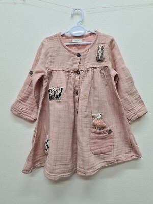 NEXT Baby Girl Dress Pink Cotton 12-18 Months Muslin
