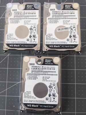 Lot of 3 Western Digital  WD Black WD5000LPSX 500 GB SATA III 2.5 in Laptop