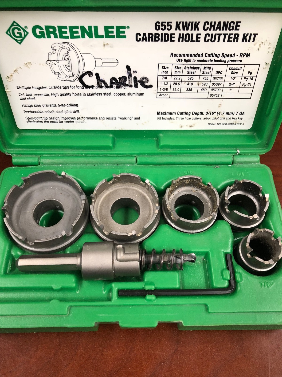Greenlee 655 Kwik Change Stainless Steel Hole Cutter Kit, 5-Piece