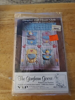 UNCUT The Gingham Goose Pattern Dimples Doll House Crib Quilt, #GGP017